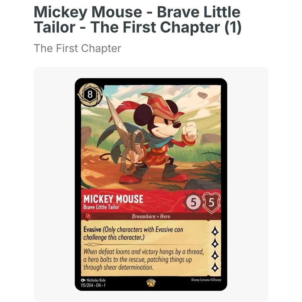LORCANA MICKEY MOUSE BRAVE LITTLE TAILOR | LEGENDARY FOIL | THE FIRST CHAPTER